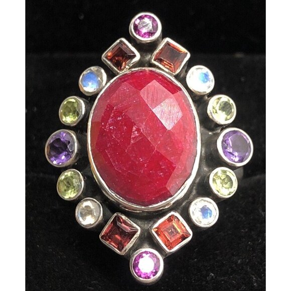 Nicky Butler Sterling Silver Ring Size 12 Multi Moonstone Amethyst Ruby Vintage - Picture 2 of 10